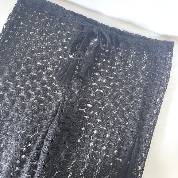 BECCA Lace Crochet See Through Split Leg Swim Cover Up Pants in Black Size M - Picture 8 of 13